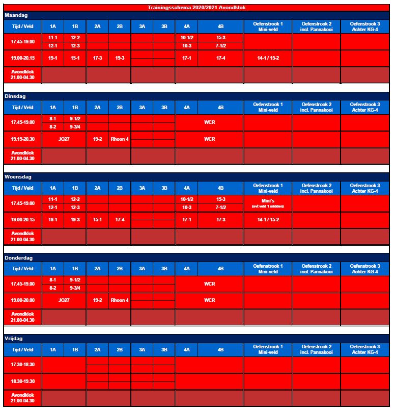 Nieuw trainingsschema en protocol per 16 maart